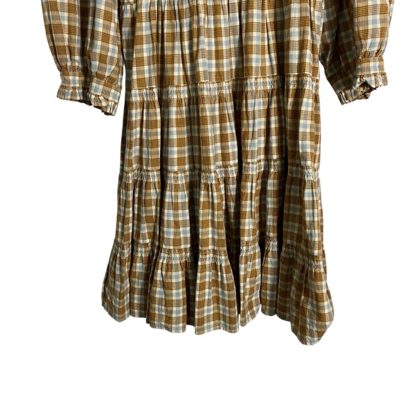 DOEN Medina Smocked Plaid Tiered Puff Sleeve Cottagecore Mini Dress - Picture 6 of 12